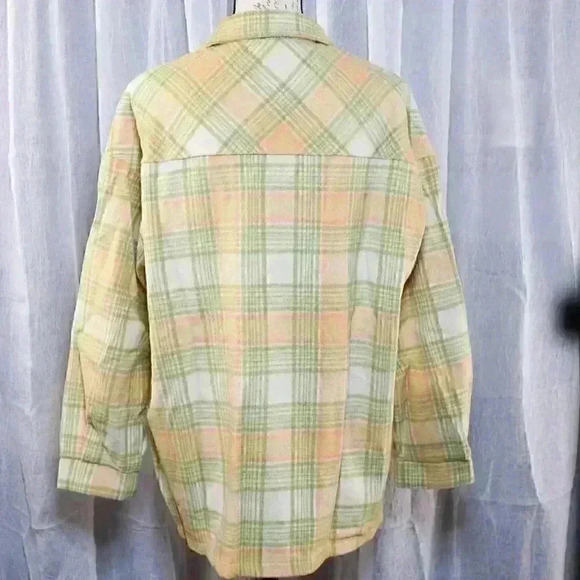 Shein Yellow/Green Plaid Shaket Size L Polyester/Wool Blend - Picture 3 of 12